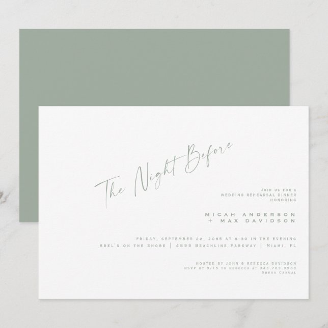 Invitación Sage Simple La Noche Antes De La Cena Del Ensayo (Anverso / Reverso)