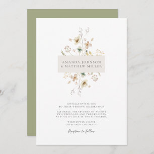 Invitación Sage Simple Minimal Elegante Boda Floral Presión