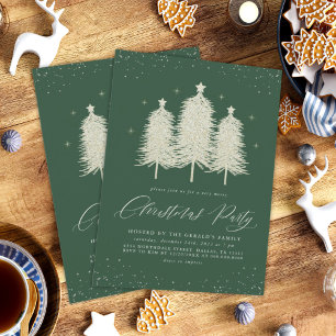 Invitación Sage Sparkly White Christmas Trees fiesta de feria