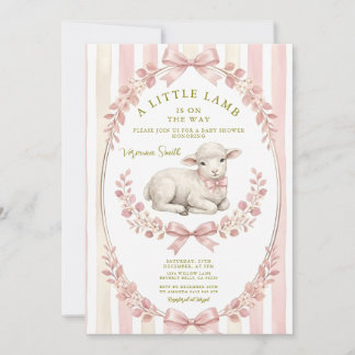 Invitación Sage Stripe Little watercolor Lamb Baby Shower