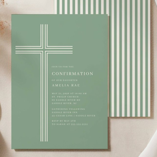 Invitación Sage Striped Cross Confirmation Invitation (Subido por el creador)