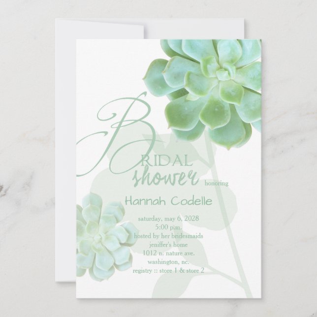 Invitación Sage Succulents Cactus Bridal Shower (Anverso)