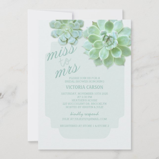 Invitación Sage Succulents Cactus Wedding Shower (Anverso)