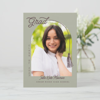 Invitación Sage Tassel Grad Announcement with Photo