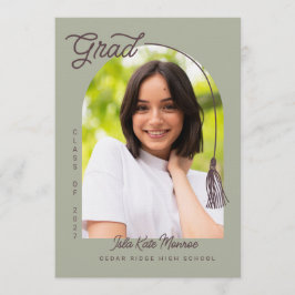 Invitación Sage Tassel Grad Announcement with Photo