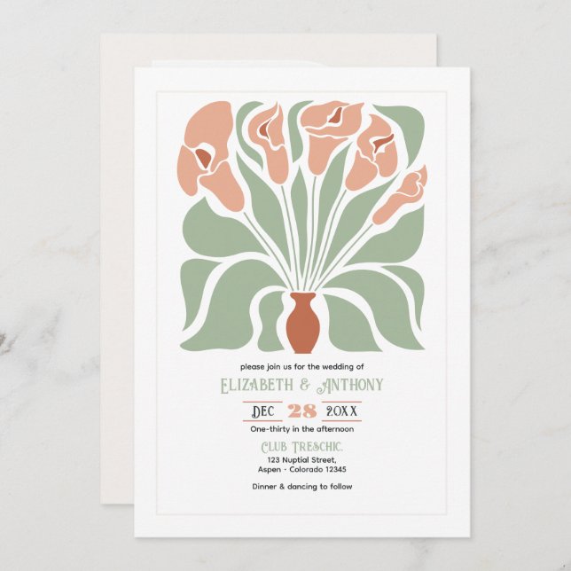 Invitación Sage & Terracotta Abstract Floral Boho Wedding (Anverso / Reverso)