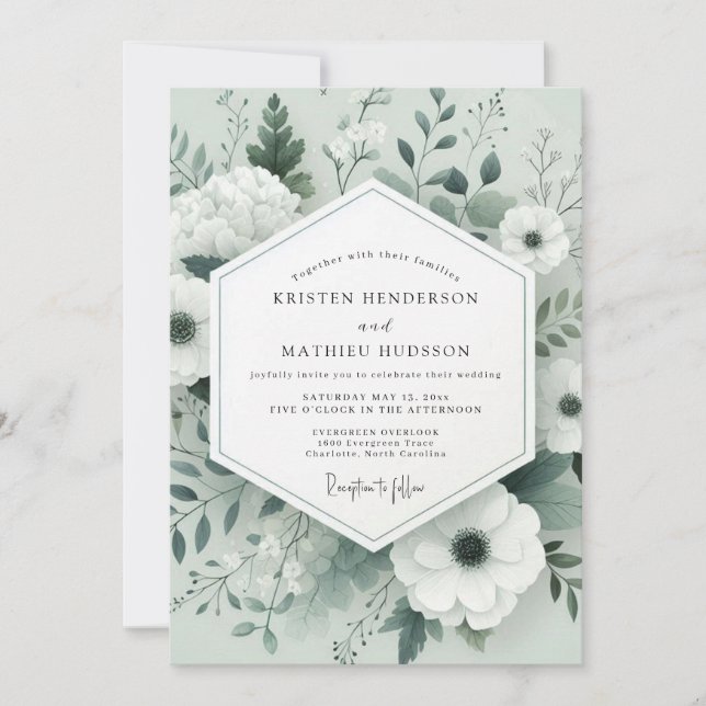 Invitación Sage Tonal Botanical Wedding (Anverso)