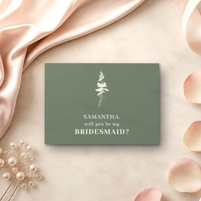 Invitación Sage verde Bosque Pino sea mi dama de honor (Subido por el creador)