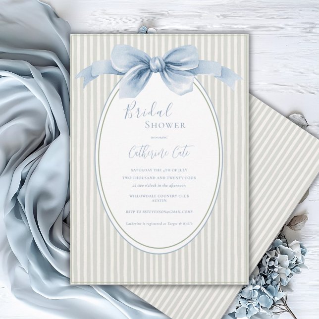 Invitación Sage Verde Cinta Azul Nupcial Caprichosa (Subido por el creador)