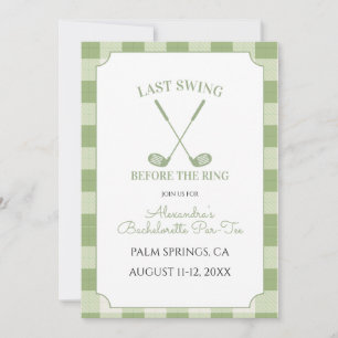 Invitación Sage Verde Gingham Golf Despedida de Soltera