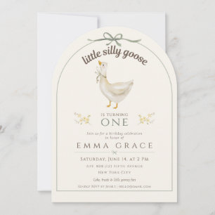 Invitación Sage Verde Primer Cumpleaños Pato Pequeño Lindo y 