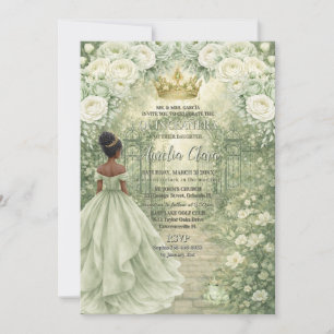 Invitación Sage Verde Princesa y Rana Cuento de Hadas Quincea
