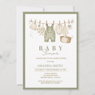 Invitación Sage Verde Seca Colada De Ropa Colgante Para Bebé
