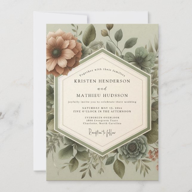 Invitación Sage Vintage Botanical Wedding (Anverso)