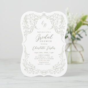 Invitación Sage Vintage Flourish Monograma Despedida de Solte