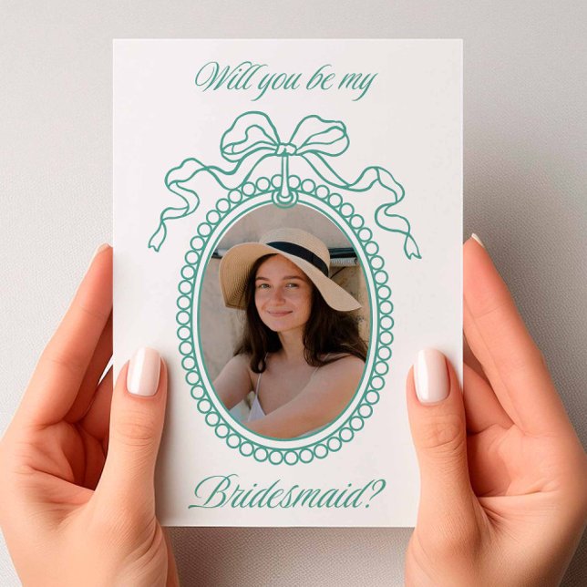 Invitación Sage Vintage Marco Bebido Bow Bridesmaid Propuesta (Vintage Beaded Frame Sage)