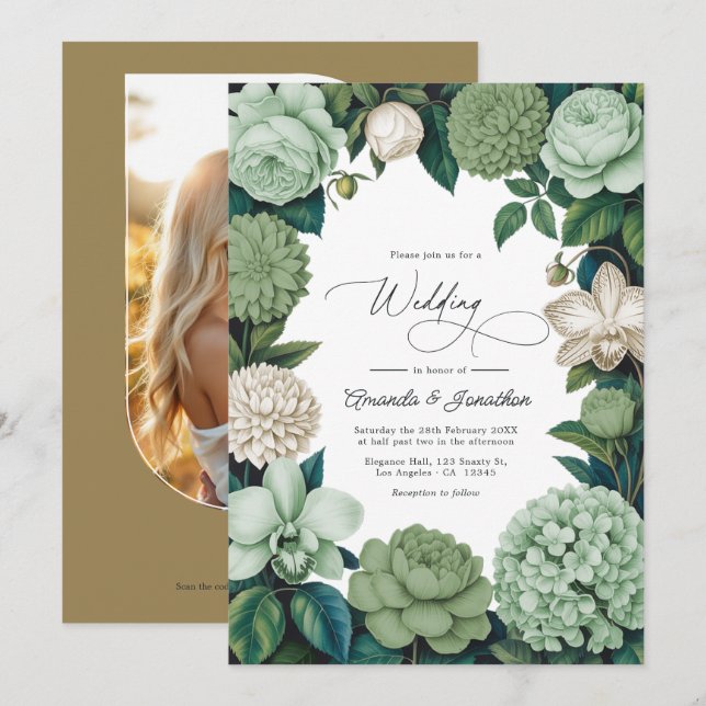 Invitación Sage Whisper, Linen Ivory & Olive Mist Wedding (Anverso / Reverso)