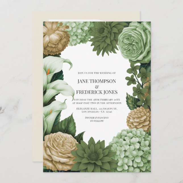 Invitación Sage Whisper, Olive Quartz & Dune Wheat Wedding (Anverso / Reverso)