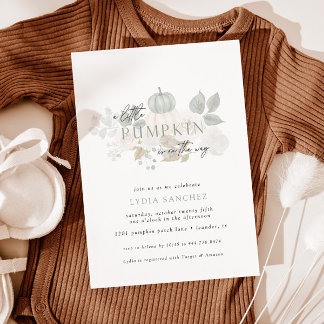 Invitación Sage & White - Pequeña Calabaza Cae Baby Shower