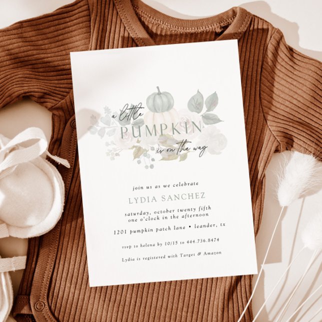 Invitación Sage & White - Pequeña Calabaza Cae Baby Shower (Subido por el creador)