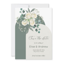 Sage & White Roses Arch Frame Save-the-Date 