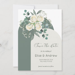Invitación Sage & White Roses Arch Frame Save-the-Date 