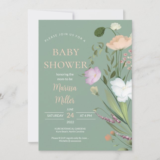 Invitación Sage Wildflower Baby Shower (Anverso)