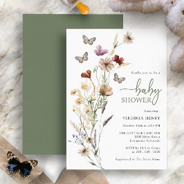 Invitación Sage Wildflower Butfly Baby Shower