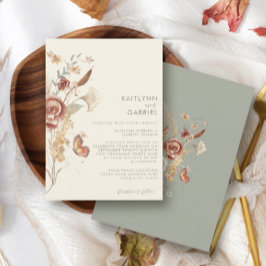 Invitación Sage Wildflower Dried Floral Boda de acuarela flor