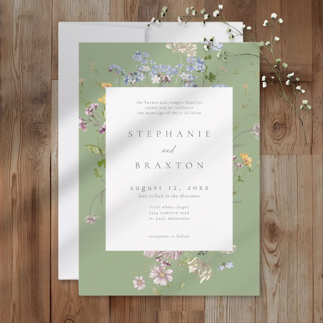 Invitación Sage Wildflower Garden Elegant Wedding (Sage Wildflower Garden Elegant Wedding Invitation)