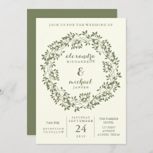 Invitación Sage y Ivory Rustic Botanath Wreath Boda
