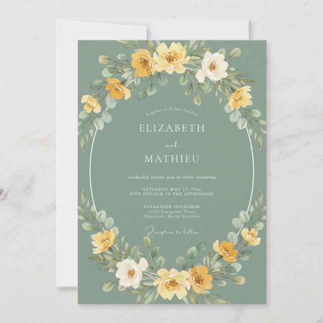 Invitación Sage Yellow Botanical Whimsical Wedding (Anverso)