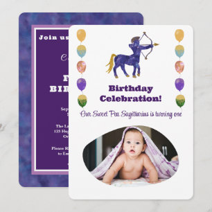 Invitación Sagitario 1er Cumpleaños Foto Impresionista Dorado