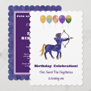 Invitación Sagitario 1er Cumpleaños Impresionista Dorado Bril