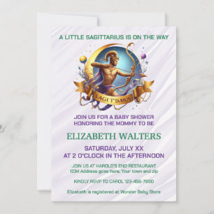 Invitación Sagitario Cumpleaños de Baby Shower Lavanda y Verd