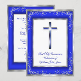Invitación Sagrada Comunión Niños Cruz Azul Real Plata