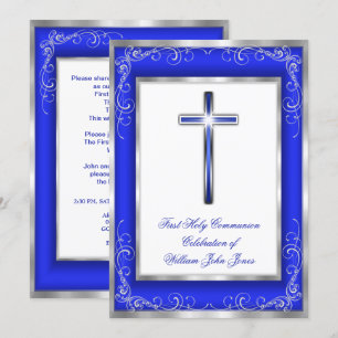 Invitación Sagrada Comunión Niños Cruz Azul Real Plata