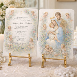 Invitación Sagrada Familia Ángeles Floral Bautizo Cristiandad