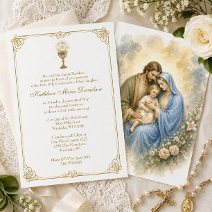 Invitación Sagrada Familia Primera Comunión Elegante dorado