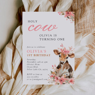 Invitación Sagrada Vaca Cumpleaños Rosa 1