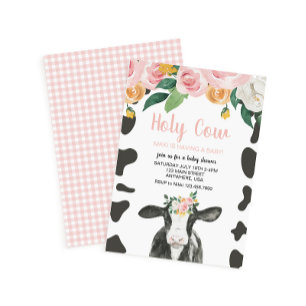 Invitación Sagrada Vaca Fiesta floral de Baby Shower rosa