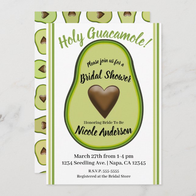 Invitación Sagrado Corazón Guacamole Aguacate Ducha Bridal (Anverso / Reverso)