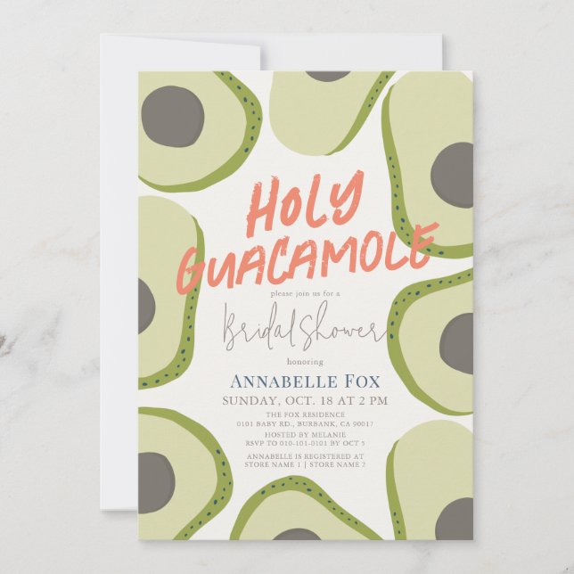 Invitación Sagrado Guacamole Moderno Aguacate Ducha Bridal (Anverso)