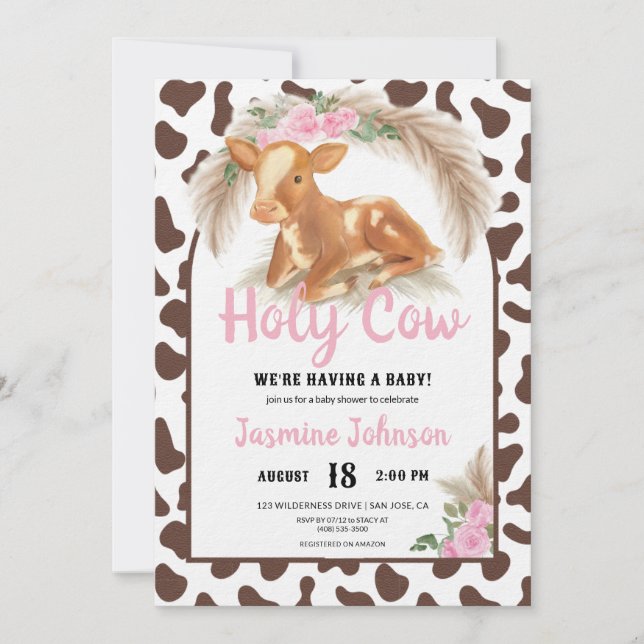 Invitación Sagrado País Rústico Vaca Floral Calf Baby Shower (Anverso)