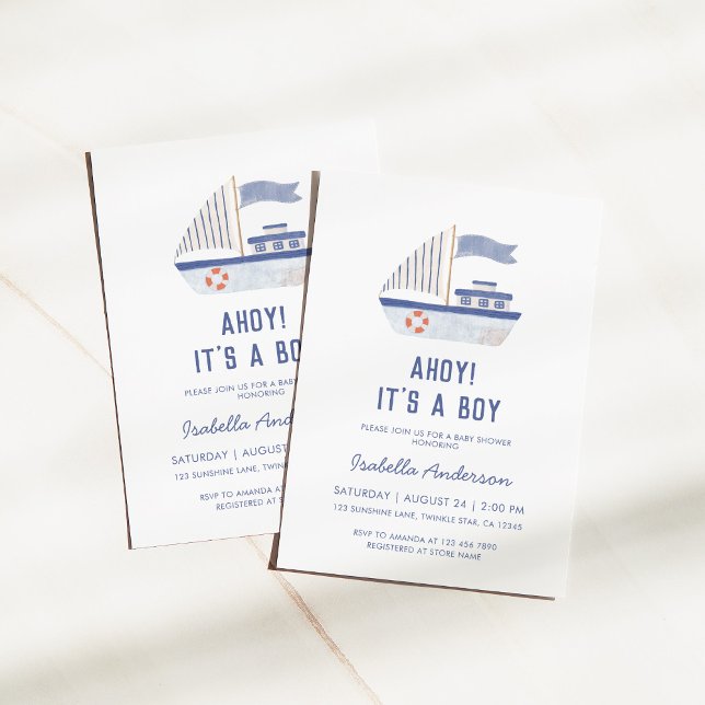 Invitación ¡Sailboat Ahoy! Es un Baby Shower de chico (Subido por el creador)