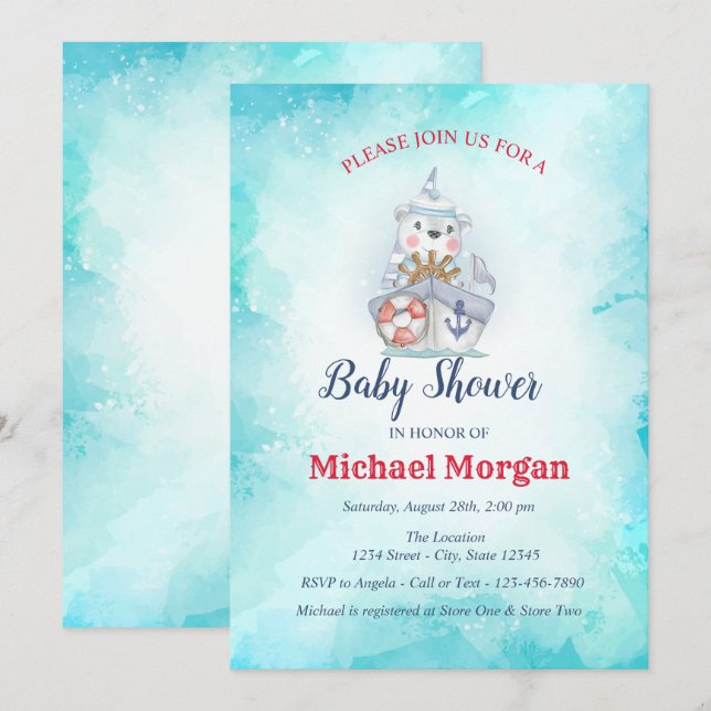 Invitación Sailor, Ahoy es un Baby Shower del Mar de los Niño (Anverso / Reverso)