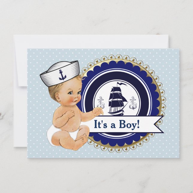Invitación Sailor Baby Nautical Baby Shower (Anverso)