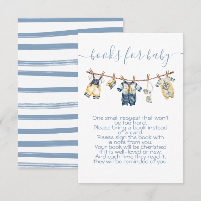 Invitación Sailor Baby Shower Clothesline Bring un libro (Anverso / Reverso)