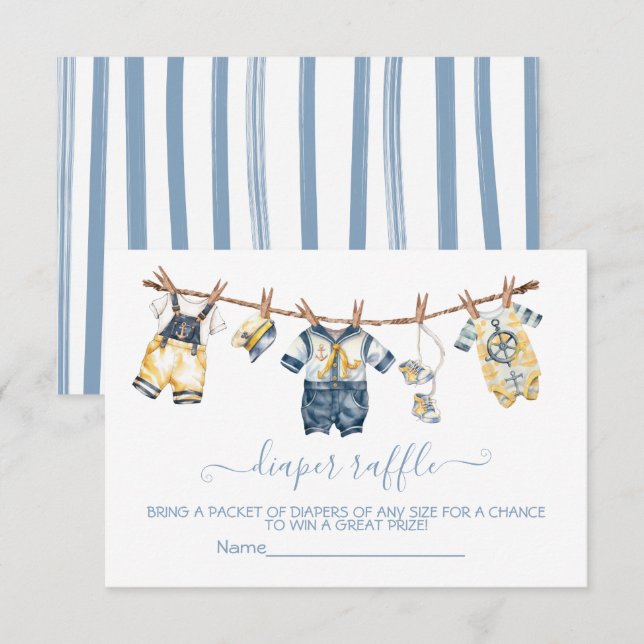 Invitación Sailor Baby Shower Clothesline Diaper Raffle (Anverso / Reverso)