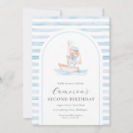 Invitación Sailor Bear Blue Stripe Arch Cumpleaños